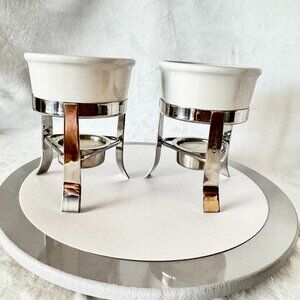 Chantal Butter Fondue Warmer Set 2 White 3 oz Ceramic Dish Tealight candle Stain
